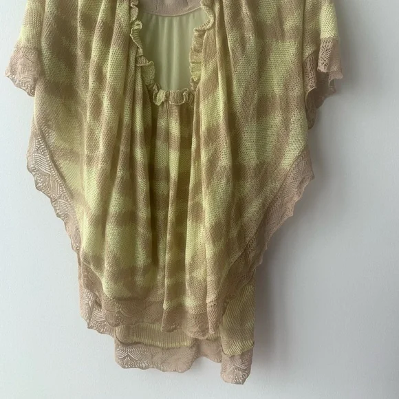 Anthropologie Cecilia Prado Boho Crocheted Drape Poncho  Beige snd Yellow SZ S - Picture 5 of 9